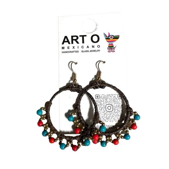 Art O Mexicano Handcrafted Boho Hoop Earrings with Colorful  Beads - Picture 2 of 7